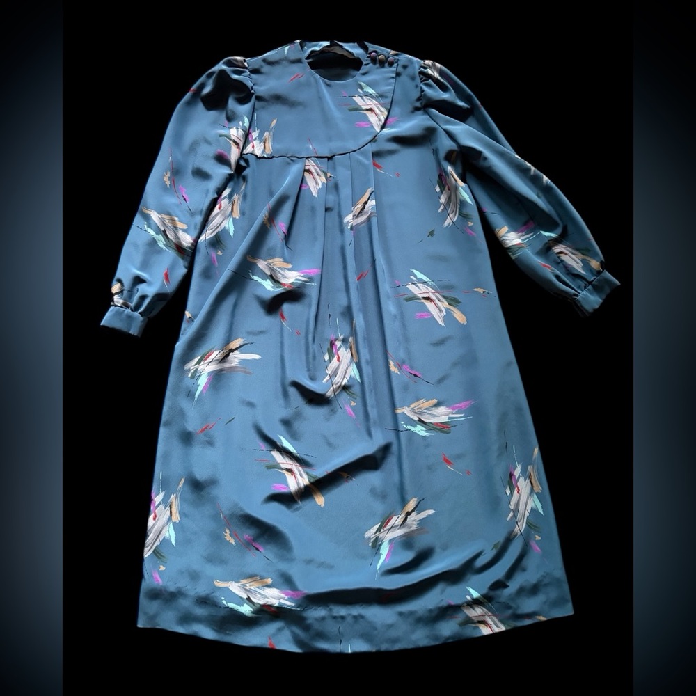 70’s Handmade Teal and Multicolor Patterned Dress
